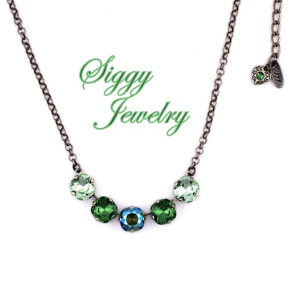 12mm Cushion Cut Green Austrian Crystal Necklace, Evergreen Spark - Picture 5 of 8